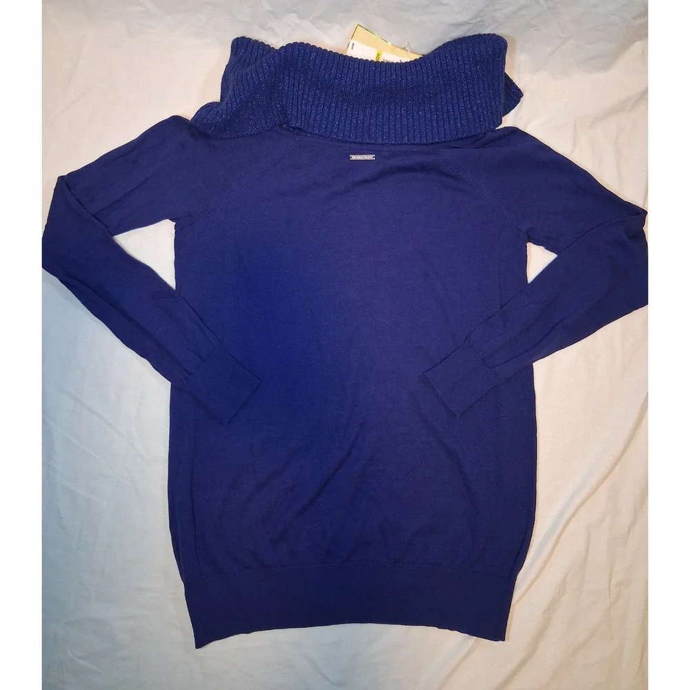 Michael Kors Dark Azurite Metallic Off Shoulder Sweater Size M MH66N5V2A2 NWT